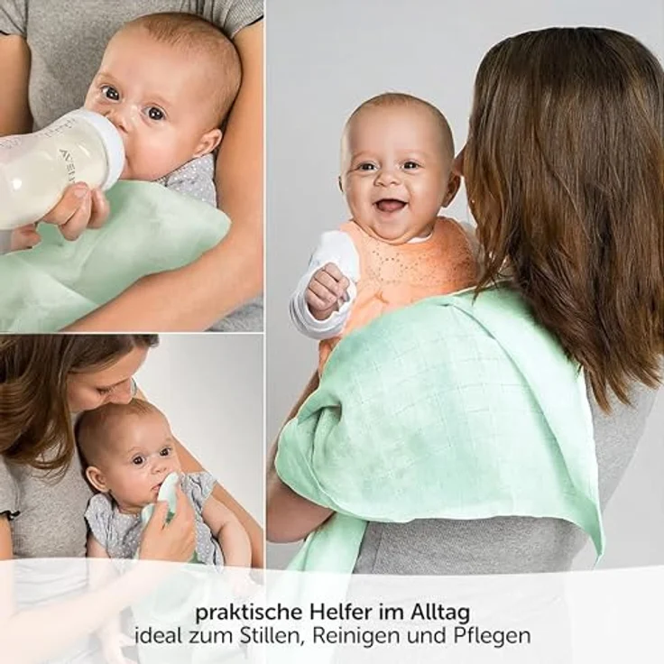 MAKIAN 8 Stück Baby Mullwindeln 80x80 cm Set - Doppelt gewebt, weich aus 100% Baumwolle, Oeko-TEX® Standard 100 geprüft, maschinenwaschbar - Mint Blau Weiß – Bild 2