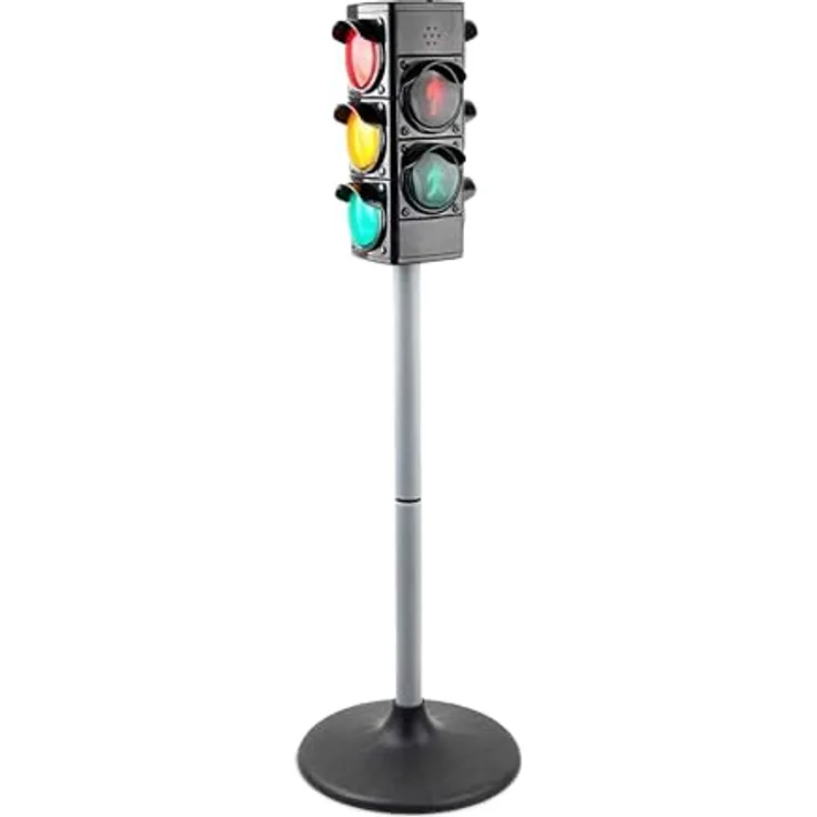 Relaxdays Spielzeugampel, Verkehrsampel für Kinder mit Licht und Sound, Schwarz/Silber, H 69 cm