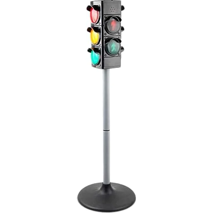 Relaxdays Spielzeugampel, Verkehrsampel für Kinder mit Licht und Sound, Schwarz/Silber, H 69 cm – Bild 1