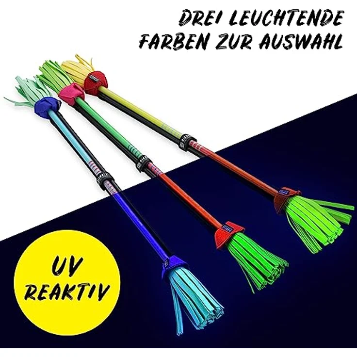 Diabolo Freizeitsport Flowerstick Pro, Profi-Flowerstick aus Fiberglas, blau-türkis, inkl. 2 Handstäben, UV reaktiv, handbemalt, Festival-Hingucker – Bild 5