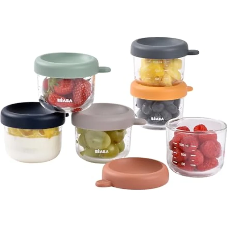Beaba Aufbewahrungsbehälter 6er Pack aus Glas, 150 ml, hitzebeständig und gefriergeeignet, Sunrise – Bild 1