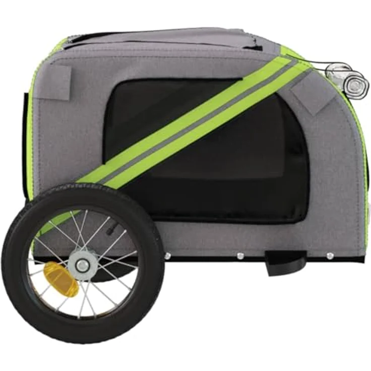 vidaXL Fahrradanhänger für Hunde, Grün und Grau, Oxford-Gewebe und Eisen, max. Belastbarkeit 30 kg, komfortable Ausstattung mit Reißverschlusstüren und Netzfenstern – Bild 6