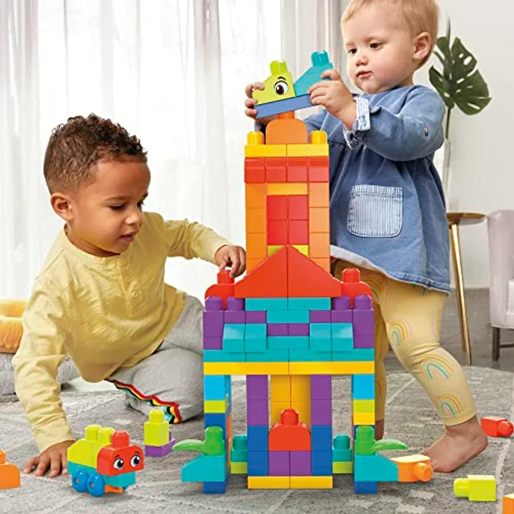 MEGA HHM96 - MEGA BLOKS Bausteinebeutel Deluxe, 150 große und farbenfrohe Bausteine mit einer Aufbewahrungstasche, Konstruktionsspielzeug, Spielzeug-Geschenkset für Kinder ab 1 Jahr – Bild 4