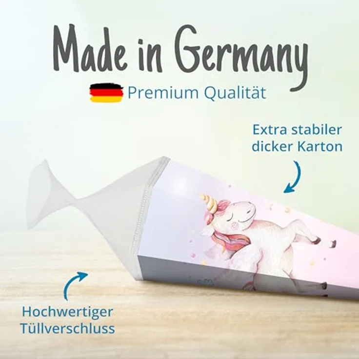 itenga Motiv Schultüte Mädchen 85cm, eckig mit Tüllverschluss, stabile Zuckertüte Einschulung mit Einhorn Wasserfarben Design – Bild 5