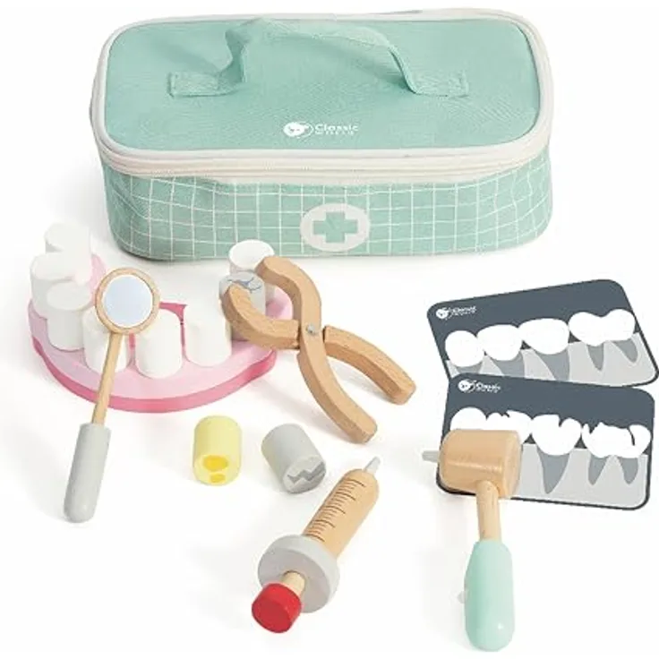 Classic World Arztkoffer, Doktorset für Kinder ab 3 Jahren, 18-teiliges Holzspielzeug für Rollenspiele, fördert Kreativität und Feinmotorik