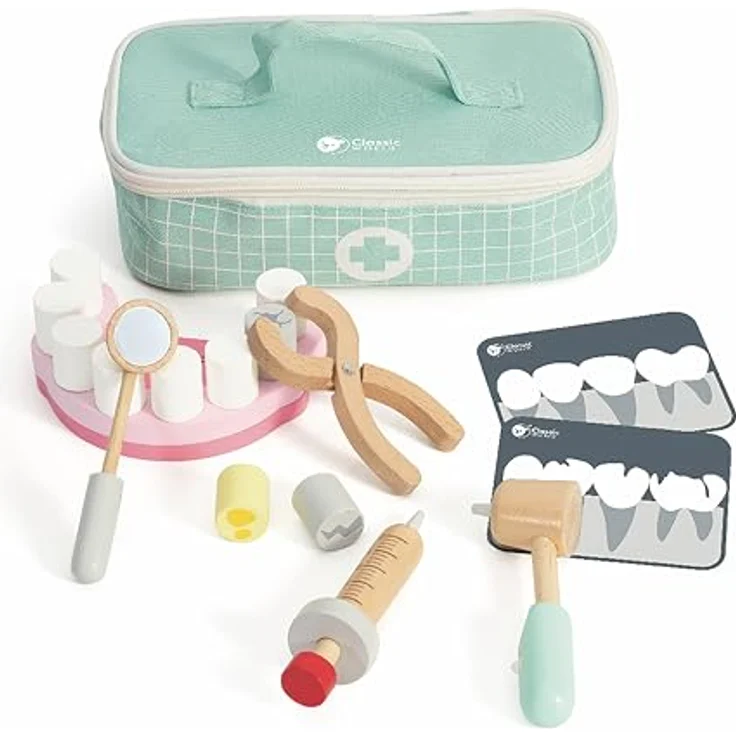 Classic World Arztkoffer, Doktorset für Kinder ab 3 Jahren, 18-teiliges Holzspielzeug für Rollenspiele, fördert Kreativität und Feinmotorik – Bild 1