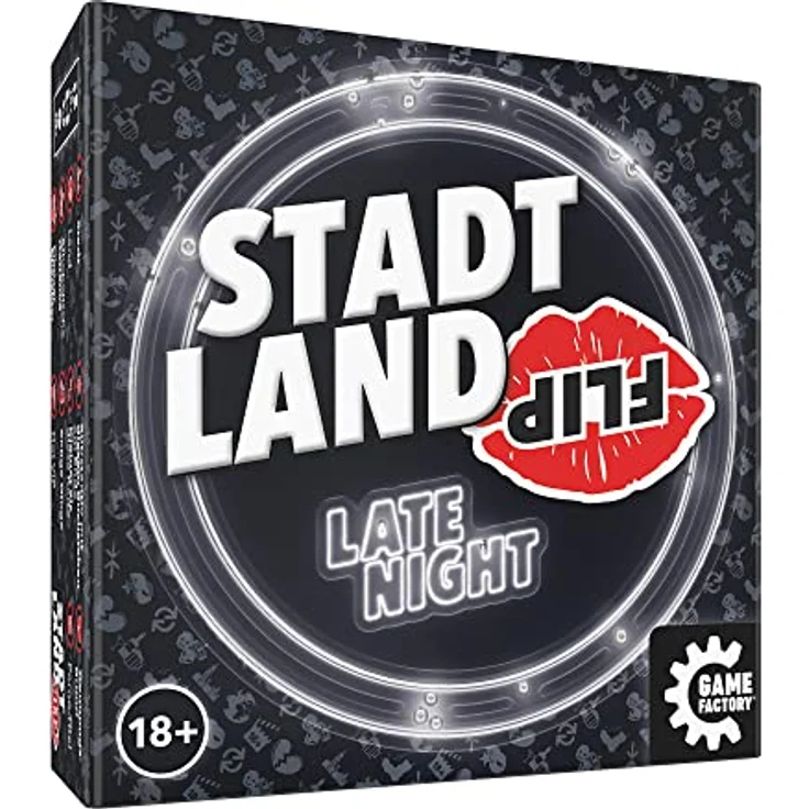 Game Factory 646311 Stadt Land Flip Late Night, das superschnelle Wortspiel für Erwachsene, für 2-6 Spieler ab 18 Jahren, Reisespiel in der praktischen Kartonbox – Bild 1