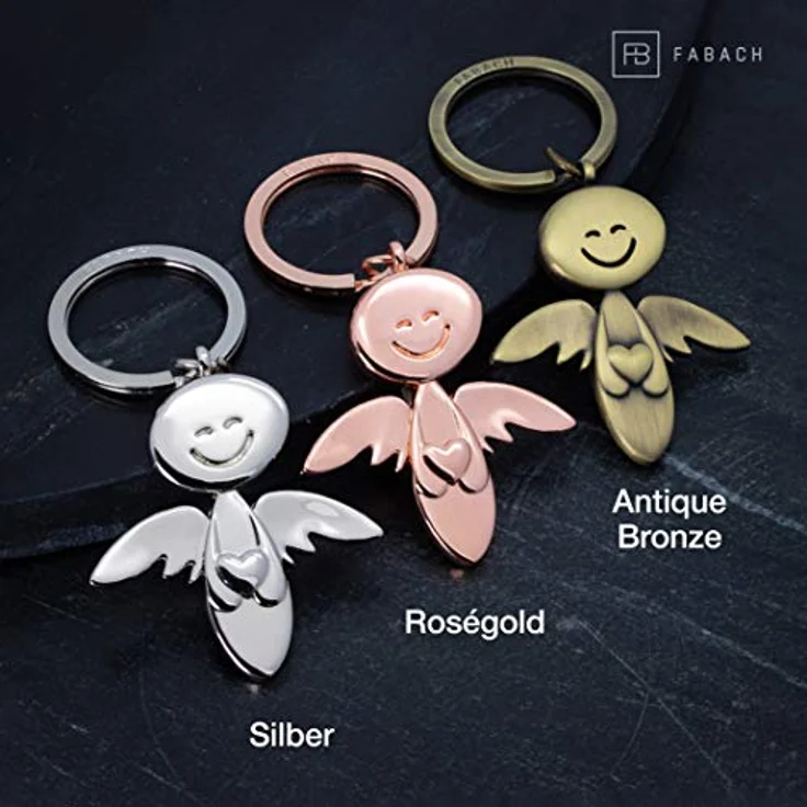 FABACH Schutzengel Schlüsselanhänger Smile mit Herz - Edler Engel Anhänger aus Metall in glänzendem Silber - Geschenk Glücksbringer Auto Führerschein - Fahr vorsichtig – Bild 2