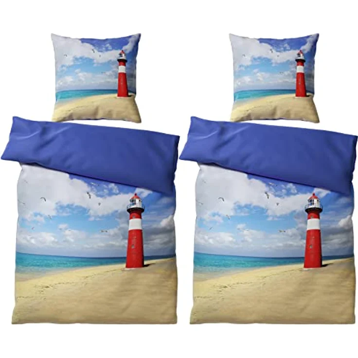 Sanilo® Bettwäsche 135x200 cm, 100% feinste Baumwolle, 4-teilig, Bettbezug, Kissenbezug 80x80cm, Oeko-TEX Zertifiziert (Leuchtturm) – Bild 3