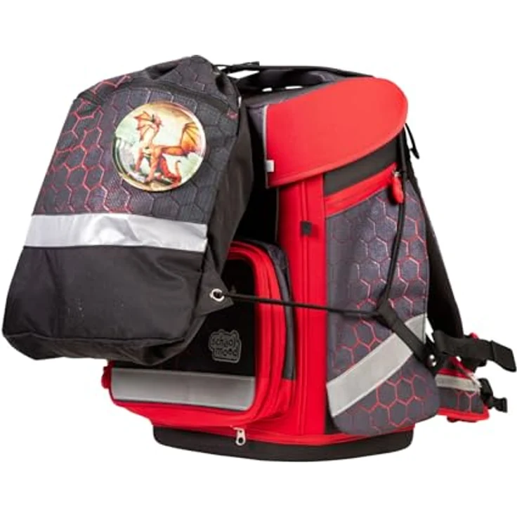 SCHOOL-MOOD® Schulrucksack Champion Maxx Pro Mika (Drache), 7-tlg. Set, ergonomisch, höhenverstellbar, wasser- und schmutzabweisend – Bild 9