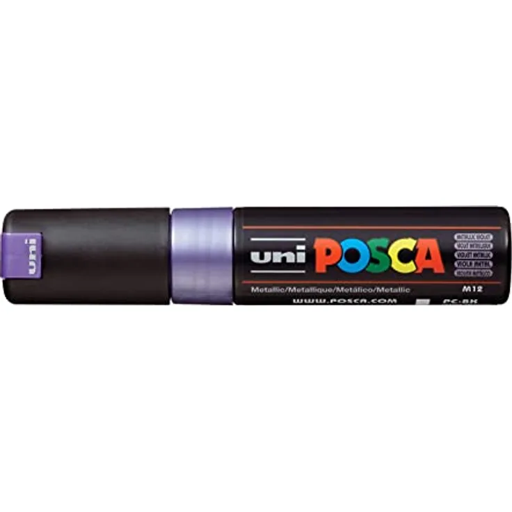 Uni-Ball 182688 - POSCA Marker mit breiter Keilspitze, violet metallic, Filzstift mit farbechten Pigmenten für alle Oberflächen