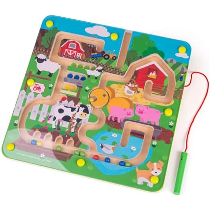 Bigjigs Magnetic Maze Game - Farm, Holzspielzeug zur Förderung der Feinmotorik und Hand-Augen-Koordination, 22.5 x 22.5 cm – Bild 1