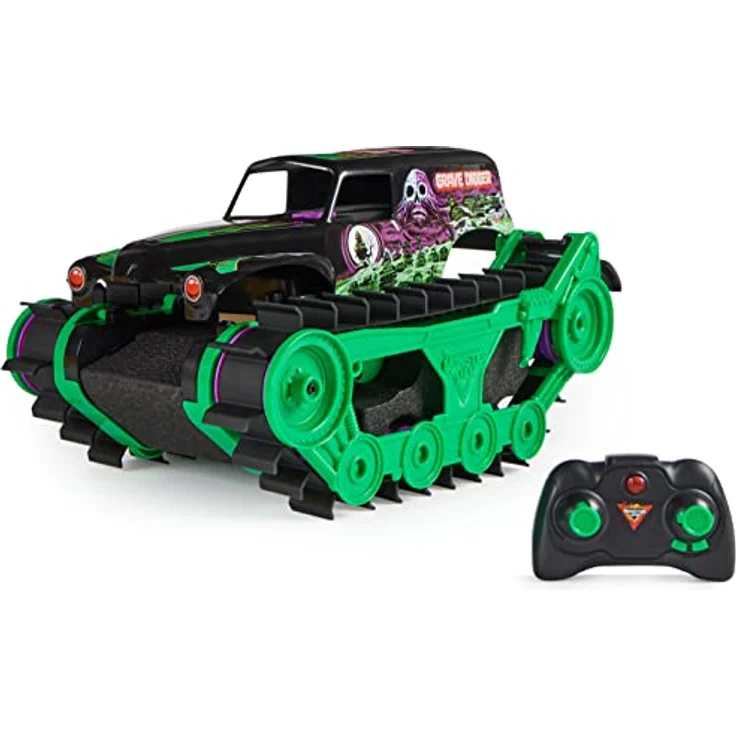 Monster Jam, Grave Digger Trax - ultrastarkes, ferngesteuertes Kettenfahrzeug im Maßstab 1:15, All-Terrain-geländegängig an Land und im Wasser - geeignet für Jungen und Mädchen ab 4 Jahren – Bild 1