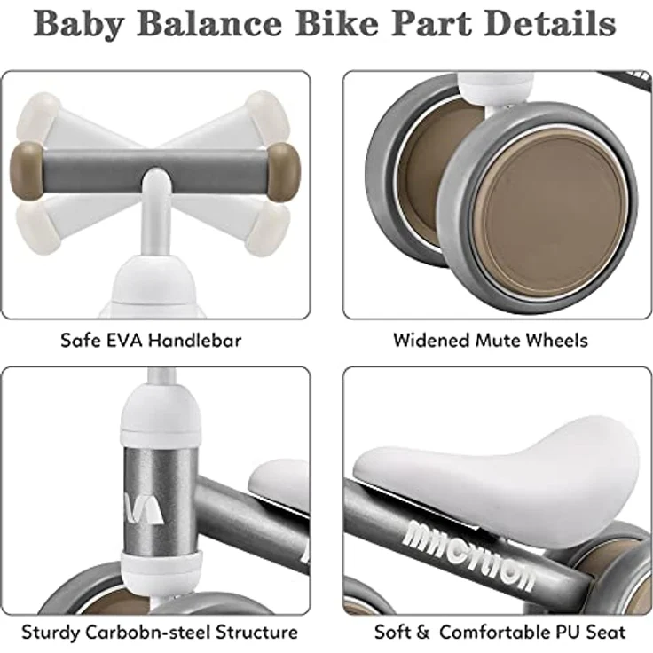 Kinder Laufrad ab 1 Jahr Balance Lauflernrad Spielzeug mit 4 Räder für 10 - 24 Monate Baby, Erst Rutschrad Fahrrad für Jungen Mädchen als Geschenke Silber – Bild 3