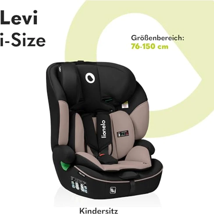 lionelo Autokindersitz LEVI I-SIZE, i-Size, Universell passend, Memory Foam Kopfstütze - ab 15 Monaten, bis 12 Jahre, bis 18,00 kg - (Set), passt in alle Autos – Bild 2