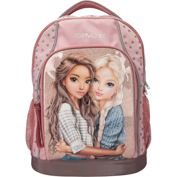 Depesche 14009 TOPModel Dots, Rosa Schulrucksack mit Model Motiv, Punkte-Muster und Glitzer, 2 Hauptfächer, verstellbare Träger, ca. 40 x 30 x 19 cm – Bild 1