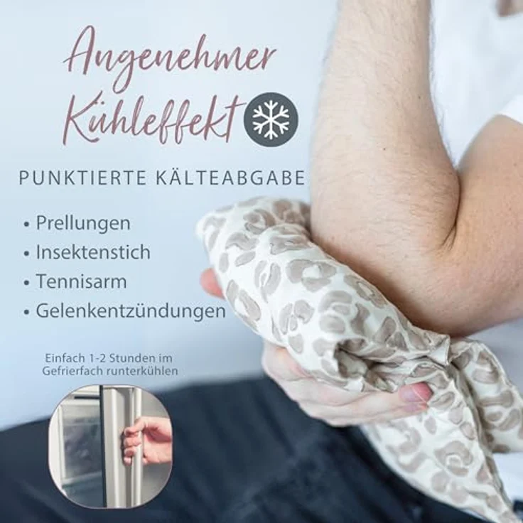 Theraline Kirschkernkissen groß 55x20 cm – Wärmekissen mit 6 Kammern und 100% Baumwollhülle für Nacken, Schultern & Rücken, Blättertanz taupe – Bild 4