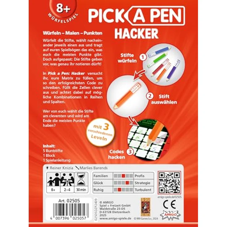 AMIGO Pick a Pen: Hacker, innovatives Roll & Write-Spiel mit 5 Buntstiften und Block, verschiedene Spiellevel – Bild 3