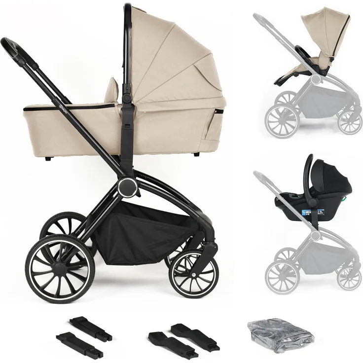 BabyGo Harmony 3in1 Kombikinderwagen, inkl. Babyschale, schadstoffgeprüft, ergonomische Griffe, faltbar, schwarz