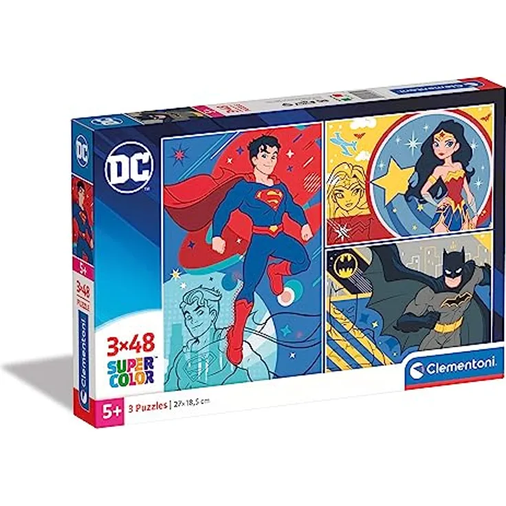 Clementoni Supercolor Puzzle DC Comics Justice League, 3 Puzzles mit 48 Teilen, für Kinder ab 4 Jahren, Made in Italy
