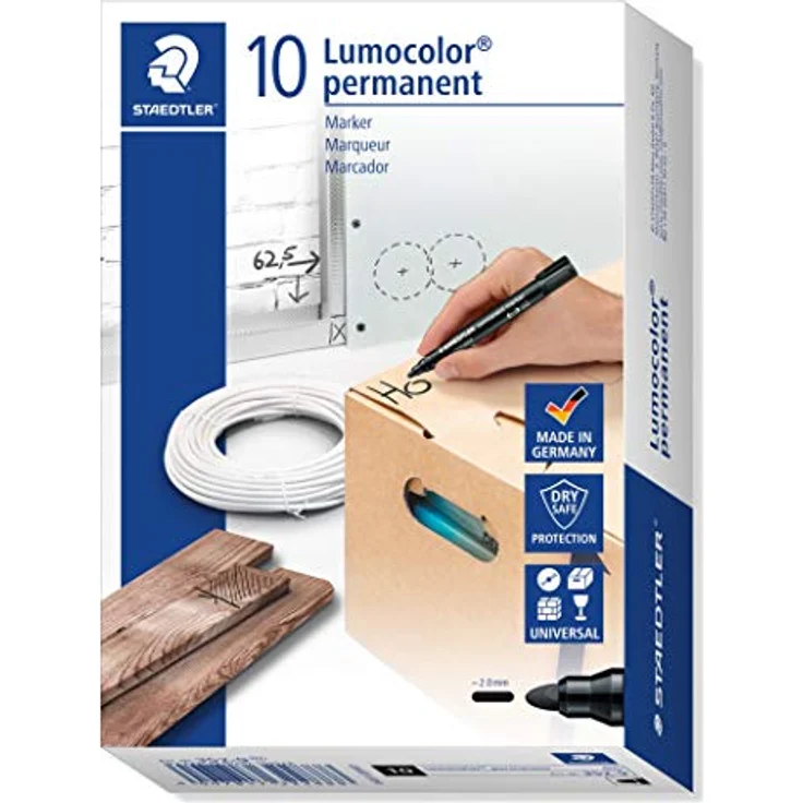 STAEDTLER 352-9 Lumocolor Marker permanent Rundspitze, 2 mm, 10 Stück, schwarz – Bild 1
