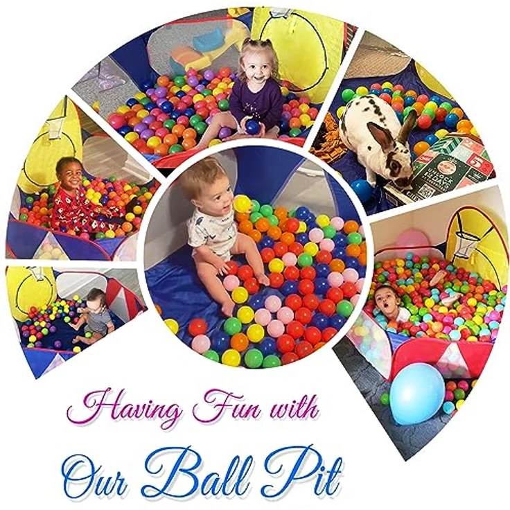 Eocolz Bällebad für Kinder, großes Pop-Up-Ballbecken mit Basketballkorb, 120 cm, Blau & Rot & Gelb, tragbar und sicher – Bild 4