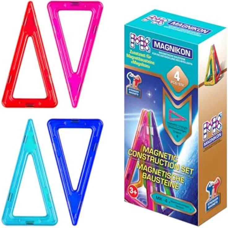 MK MAGNIKON Magnetische Bausteine Ersatzset, Gleichschenklige Dreiecke, Kindergarten Spielzeug, für Kinder ab 3 Jahren, Montessori Konzept, kreatives Baumaterial – Bild 3