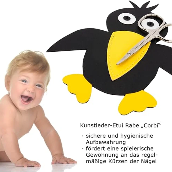 DREI SCHWERTER Babyschere 'Rabe Corbi', Nagelschere mit rund geschliffener Spitze und Etui für Babies und Kleinkinder – Bild 4