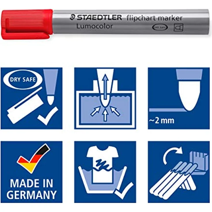 STAEDTLER flipchart Marker Lumocolor, farbintensive, schnelltrocknende, geruchsarme Tinte, schlägt nicht durch Papier durch, 4 flipchart Marker in aufstellbarer STAEDTLER Box, 356 WP4-1 – Bild 5