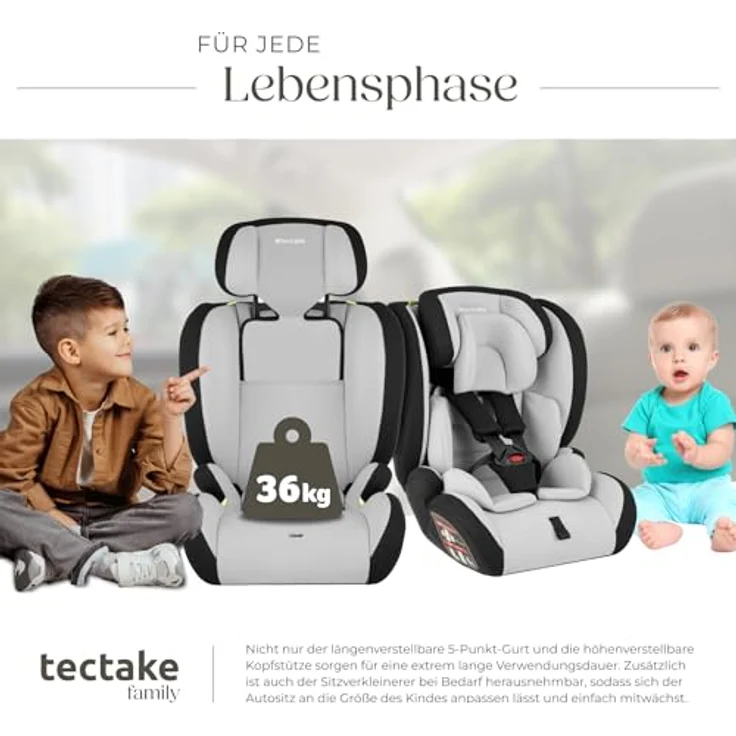 tectake Autokindersitz Sophie, i-Size mit 5-Punkt-Gurt, für 9-36 kg, höhenverstellbare Kopfstütze, ab 15 Monate, optimaler Komfort, schwarz – Bild 4