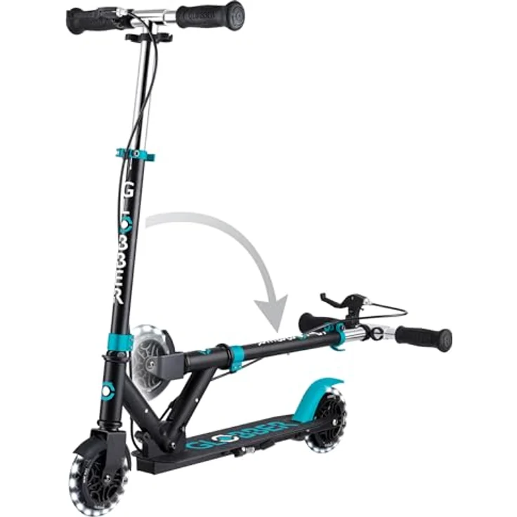 Globber Flow Element Junior Lights, Faltbarer Tretroller mit 2 Rädern, Hinterradbremse, verstellbarem Lenker und LED-Lichtern, für Kinder ab 4 Jahren, Türkis – Bild 4