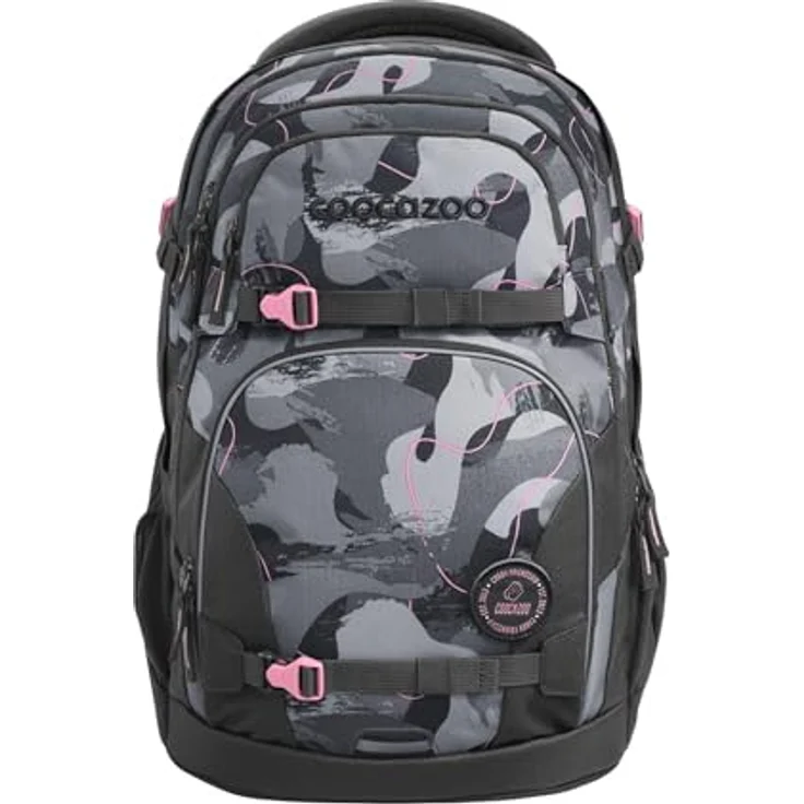 Coocazoo Schulrucksack Porter „Bubble Brush”, grau-rosa, ergonomisch & anpassbar, 30L erweiterbar, mit Brustgurt & Hüftgurt, ab 3. Klasse – Bild 1