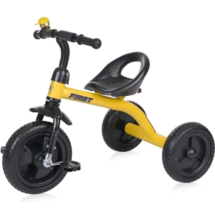 Lorelli Dreirad ab 3 Jahren, Tricycle First, nur 3,5kg, ergonomischer Sitz, Klingel, Eva-Reifen, Schutzblech, rutschfeste Pedale, weiche Gummi-Griffe, gelb