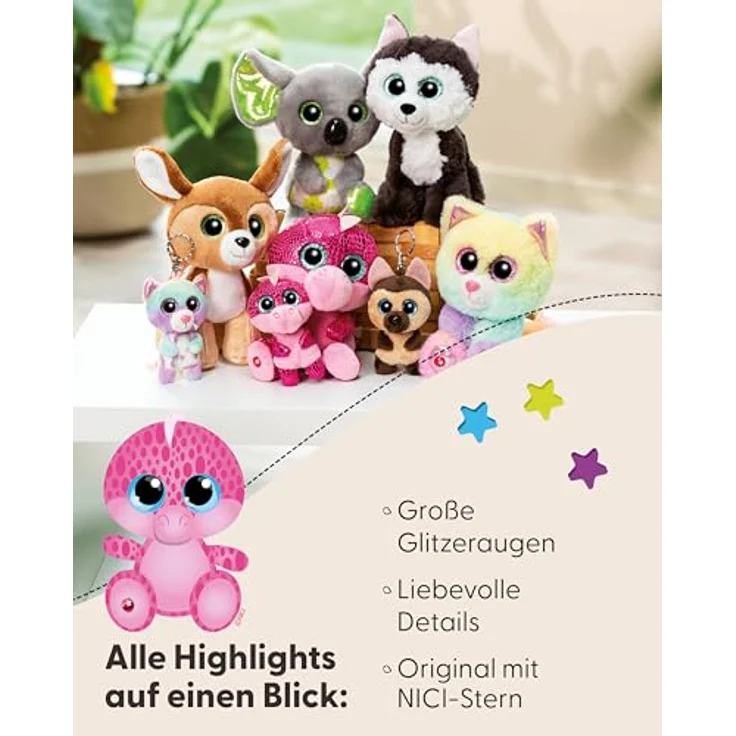 NICI GLUBSCHIS Kuscheltier Drache Kay-Kay, 15 cm, farbenfrohes Plüschtier mit Glitzeraugen, pink – Bild 4