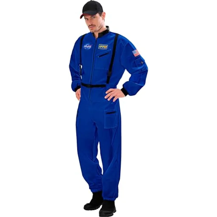Widmann Astronaut Overall, Kostüm für Herren mit Gurten und Emblemen, blau – Bild 2