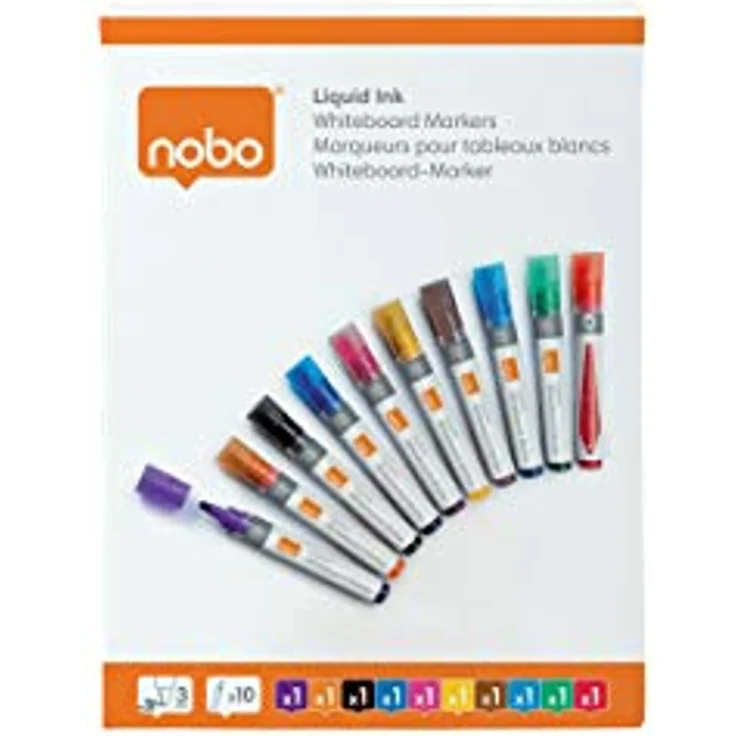 NOBO Liquid Ink Whiteboard Marker, 10er Set mit Rundspitze in 10 Farben, geruchsarm und trocken abwischbar – Bild 7