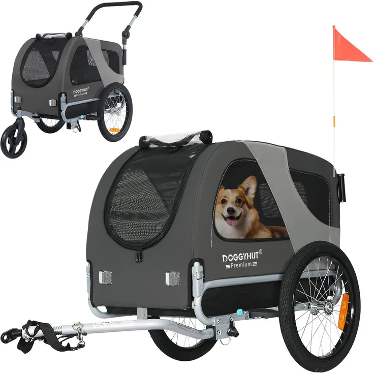 TIGGO DOGGYHUT® Premium Fahrradhundeanhänger, Verstellbare Sicherheitsleine, 16" Zoll Luftbereifung
