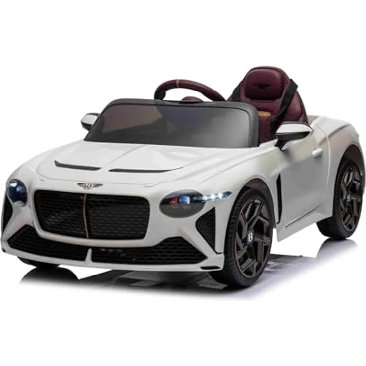 Beneo Motors Elektrisches Kinderauto Bentley Bacalar 12V, weiß, Türen öffnen nach oben, 2x25W Motor, LED-Beleuchtung, 2,4 GHz Fernbedienung, USB/AUX-Anschluss, Hinterradfederung, Originale Lizenz