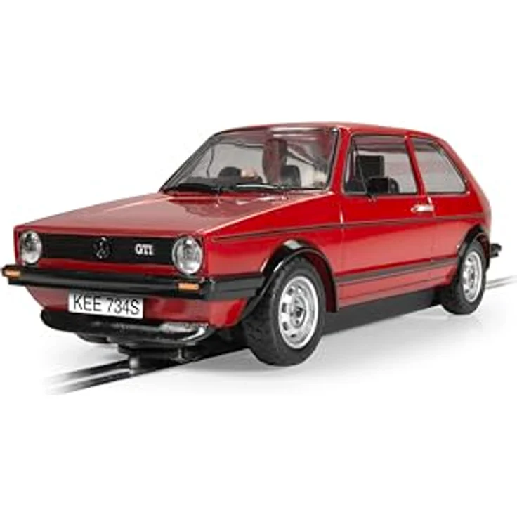 Scalextric C4490 Volkswagen Golf GTI Mk.I, 1:32 Slotcar mit Fahrerfigur, funktionsfähigen Scheinwerfern und Rückleuchten, rot – Bild 1