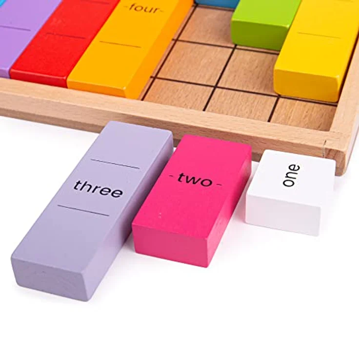 Bigjigs Toys Didaktische Tabelle Zehner, Lernspiel aus Holz zur Zahlenverknüpfung, 1-10, kindgerechte Farben – Bild 2