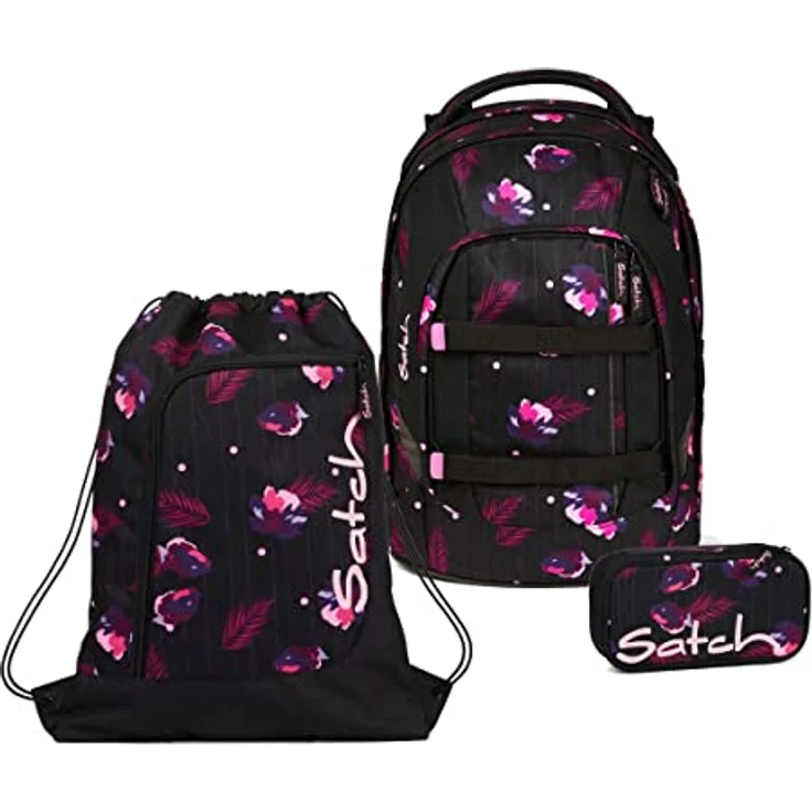 Satch Pack Schulrucksack Set 3tlg. (Mystic Nights) mit Schlamperbox, Sportbeutel, 30 Liter Volumen, 45x30x22 cm, aus 100% recycelten PET-Flaschen, reflektierende Elemente für Sicherheit – Bild 1