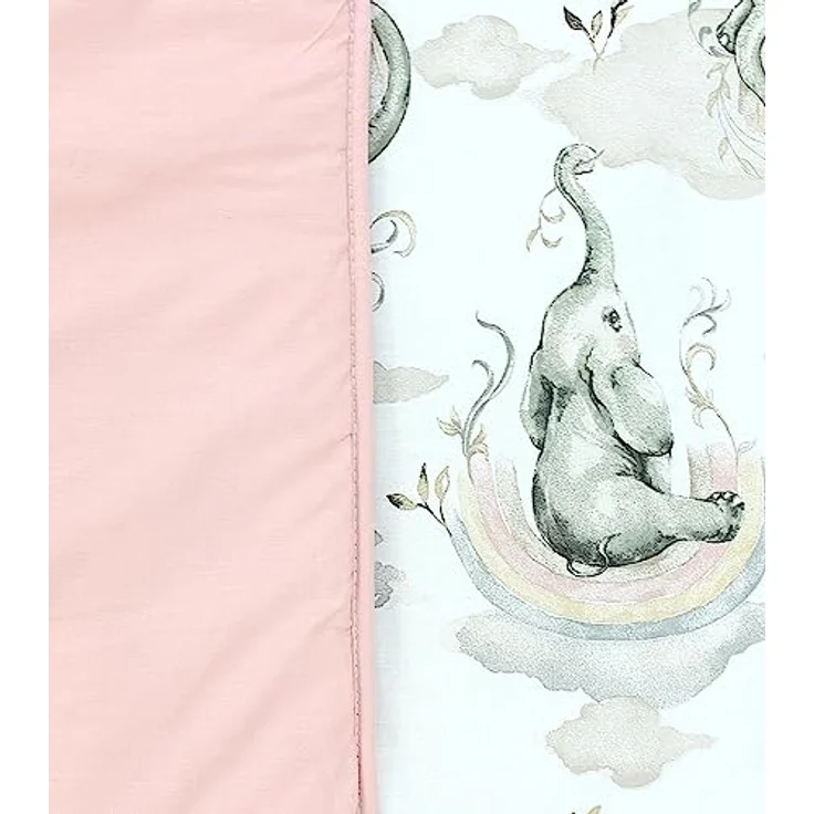 TupTam Krabbeldecke 120x120 cm - Gepolsterte Spieldecke aus 100% Baumwolle, OEKO-TEX, Weich & Hautfreundlich, Elefanten Regenbogen Grau Puderrosa – Bild 5