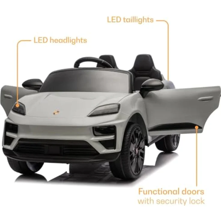 Vrooomy Porsche Macan Turbo Kinder Elektro Auto, 12V mit Fernbedienung, Soft-Start, EVA-Rädern und Bluetooth, Nardo Grau, für 1 bis 6 Jahre – Bild 3