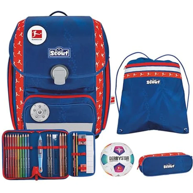 SCOUT Schulranzen Exklusiv Bundesliga Genius Set 4-teilig, ergonomisch, 19 Liter Volumen, blau