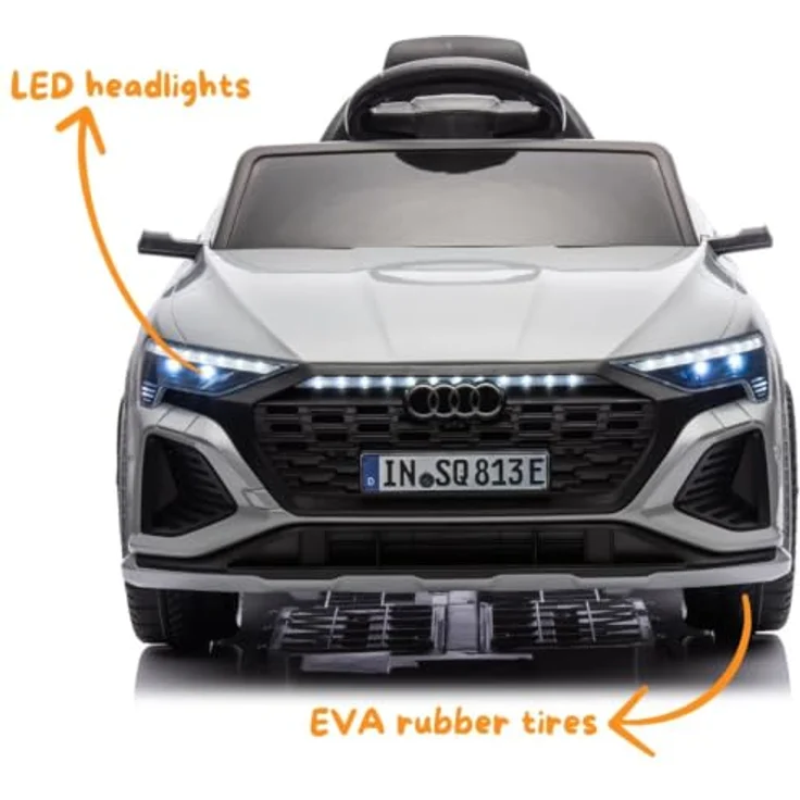 Audi SQ8 e-Tron, Kinder Elektroauto 12V mit Fernbedienung, für 1 bis 5 Jahre, Grau, Sicherheitsgurte, LED-Scheinwerfer, MP3-Player, EVA-Gummireifen – Bild 3