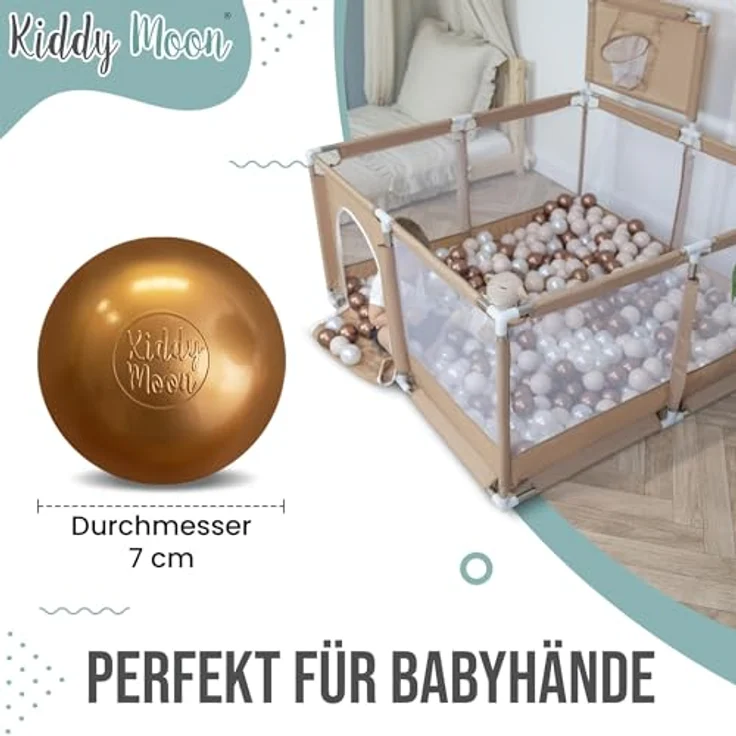 KiddyMoon Bällebad Bälle, 700 Einfarbige Kunststoffbälle Ø 7 cm in Pastellbeige/Lachsfarben/Weiß, BPA frei, Made in EU – Bild 3