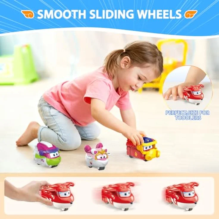 Super Wings 2 inch Verwandlungsspielzeug 4er Pack, Jett, Curie, Runi und Sara, Transforming Flugzeug Mini Figuren, 2-in-1 Roboter und Flugzeug, für Kinder ab 3 Jahren – Bild 5