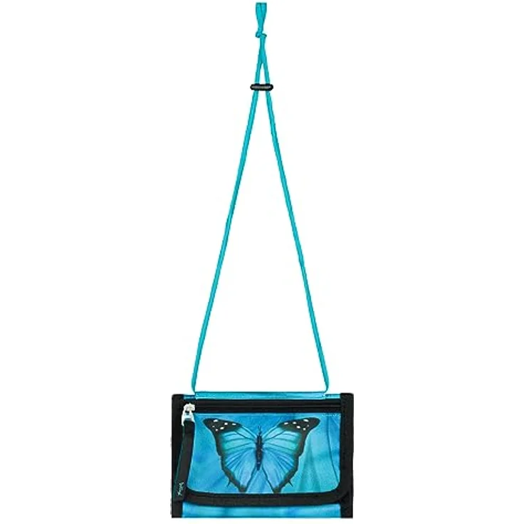 Baagl Brustbeutel Geldbörse Kinder Mädchen - Butterfly, strapazierfähiges Polyester, 14,5 x 8,5 cm, mit Kordel und Münzfach – Bild 3