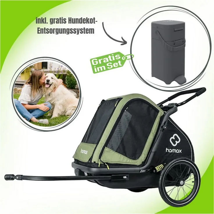 Hamax Fahrradhundeanhänger Pluto M (bis 35 kg Zuladung) Green/Black mit gratis Pet Genie Hundekot-Entsorgungssystem - Preisvergleich