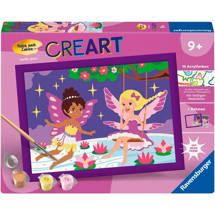 Ravensburger Malen nach Zahlen CreArt, Feen-Freundinnen, 15 Acrylfarben inklusive, Made in Europe